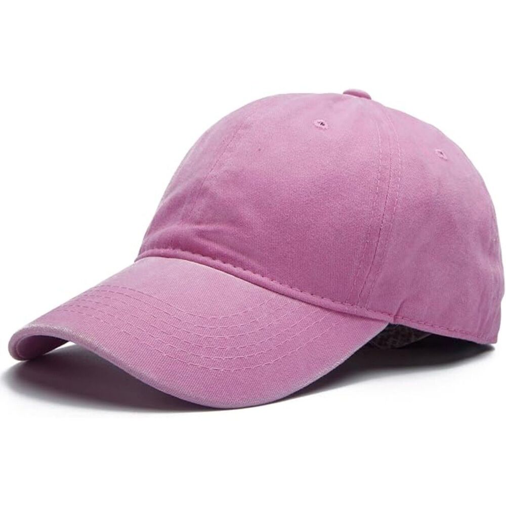 Unisex Pink Washed 100% Cotton Adjustable Size Strap Casual Classic Baseball Cap